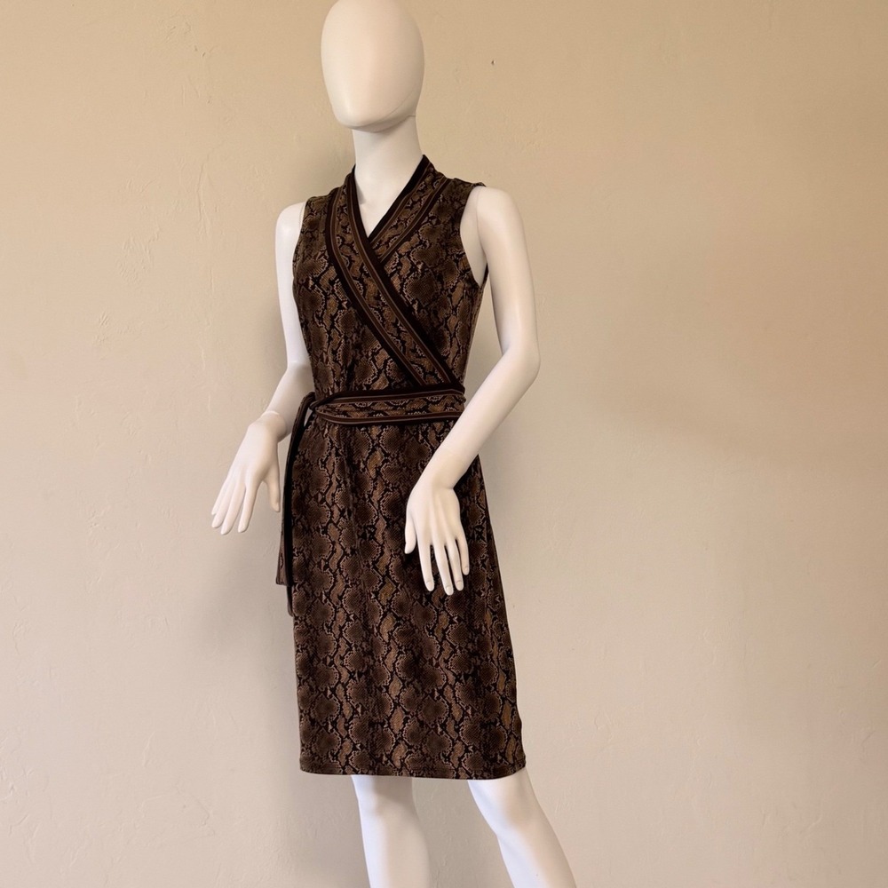 NWT Michael Michael Kors Chocolate Snakeskin Print Wrap Dress Sleeveless Size S